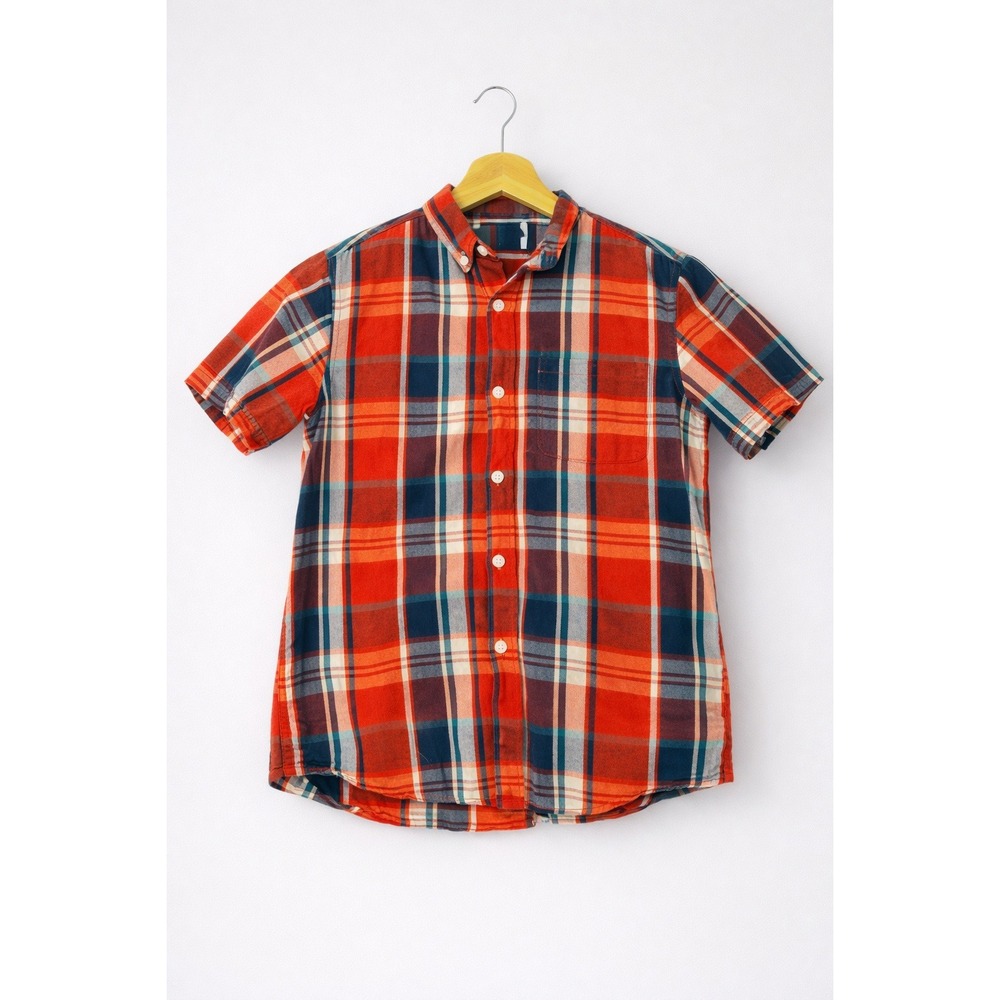 Old Navy Button Down Shirt Boys Navy Teal Coral Size 8 Summer Spring Easter